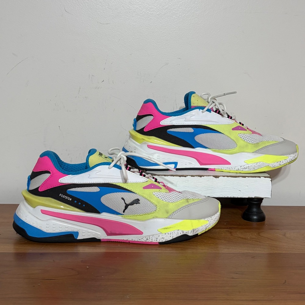 Puma RS-Fast Neon White Pink Blue Yellow Sneakers 375403-03 Mens 8.5 Womens 10